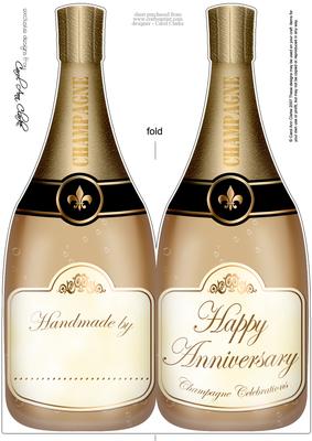 Large Dl Anniversary Champagne Bottle Shaped Card