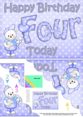 5x7 4th Birthday Teddy Scallop Corner
