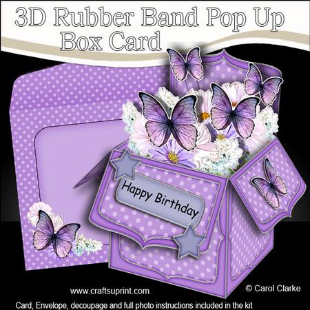 3D Flowers & Butterflies Rubber Band Pop Up Box Card