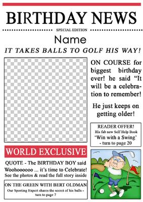 Golfing News Birthday Photo Upload Card