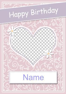 Birthday Heart & Swirls Photo Upload Card