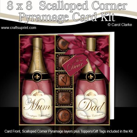 8 x 8 Mum & Dad Champers Chocs N Roses Scalloped Corner Kit