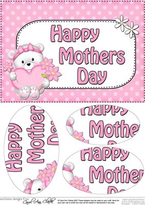 A5 Teddy Tess Mothers Day Dots Oval Pyramage Topper
