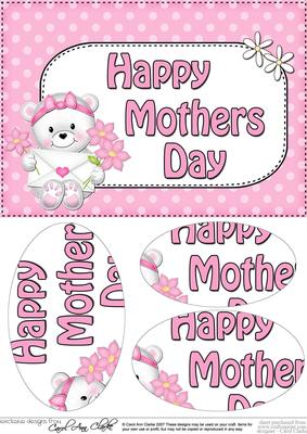 A5 Teddy Tess Mothers Day Dots Oval Pyramage Topper