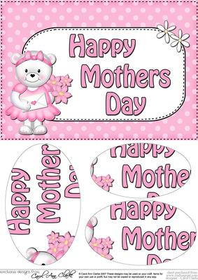 A5 Teddy Tess Mothers Day Dots Oval Pyramage Topper