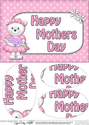 A5 Teddy Tess Mothers Day Dots Oval Pyramage Topper