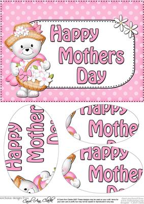 A5 Teddy Tess Mothers Day Dots Oval Pyramage Topper