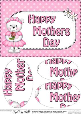 A5 Teddy Tess Mothers Day Dots Oval Pyramage Topper