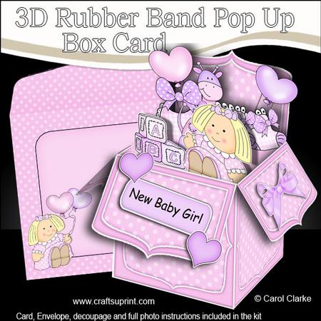 3D New Baby Girl Rubber Band Pop Up Box Card