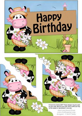 5x7 Milly Moo Cow Birthday Scallop Corner