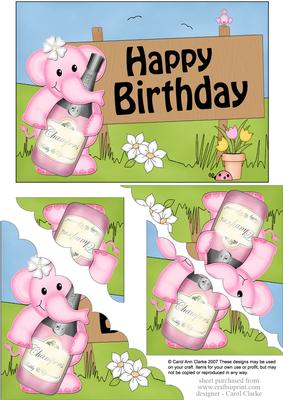 5x7 Lola Elephant Birthday Scallop Corner