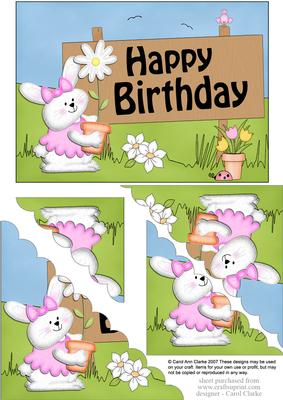 5x7 Little Bunny Birthday Scallop Corner