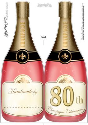 Large Dl 80th Champagne Bottle Shaped Card