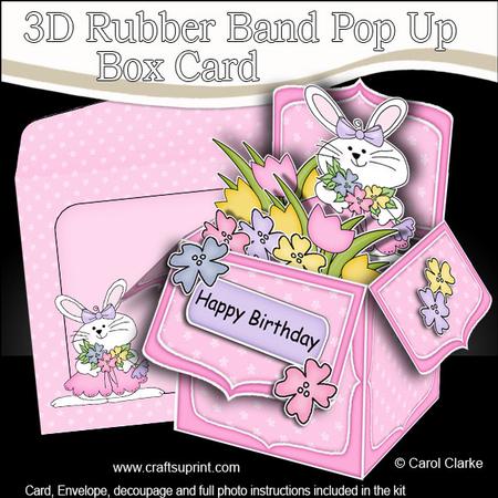 3D Little Bunny Rubber Band Pop Up Box Card