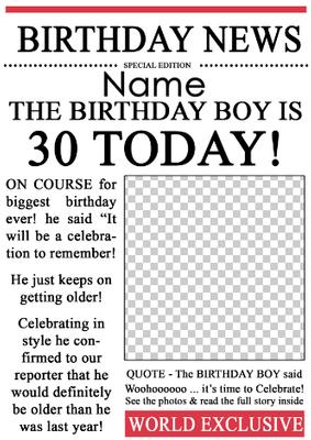 30 Today Birthday News Photo Upload Card