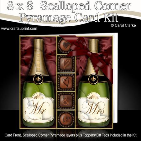 8 x 8 Mr & Mrs Champers Chocs N Roses Scalloped Corner Kit