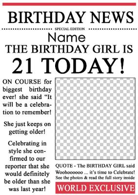 21 Today Birthday News Photo Upload Card