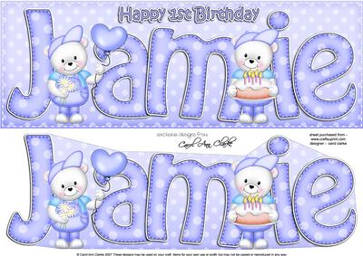 Large Dl 1st Birthday Jamie Teddies Quick Card 3D Decoupage
