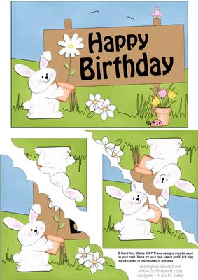 5x7 Little Bunny Birthday Scallop Corner