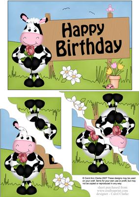 5x7 Milly Moo Cow Birthday Scallop Corner