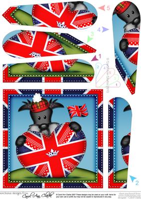 Hamish Scottie Dog Union Jack Flag Heart Fan Pyramage Topper
