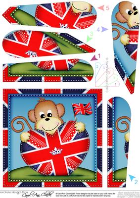 Chunky Monkey Union Jack Flag Heart Fan Pyramage Topper