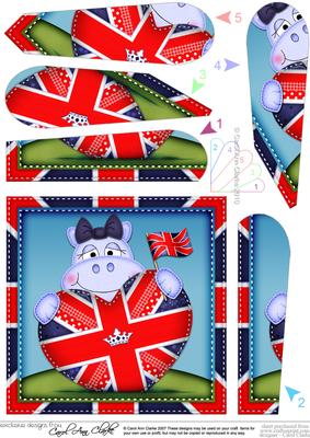 Hilda Hippo Union Jack Flag Heart Fan Pyramage Topper