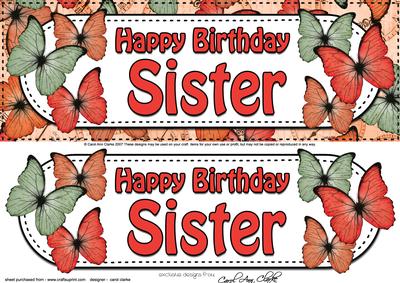 Large Dl Birthday Sister Butterflies 3D Decoupage
