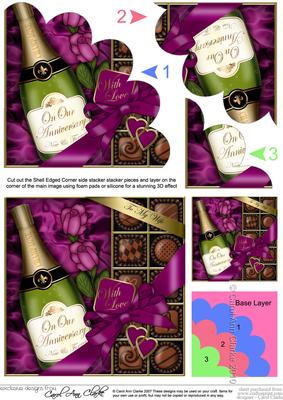 Wife Anniversary Champers Chocs & Roses Shell Edged