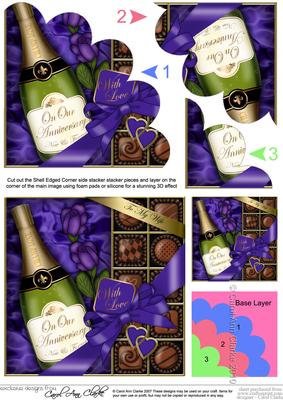 Wife Anniversary Champers Chocs & Roses Shell Edged