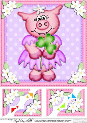 8 x 8 Zoe Piggy's Good Luck Clover Scalloped Corner Topper