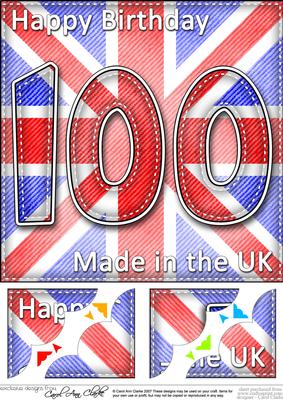 8 x 8 Flying the Flag Uk 100th Birthday Scalloped Topper