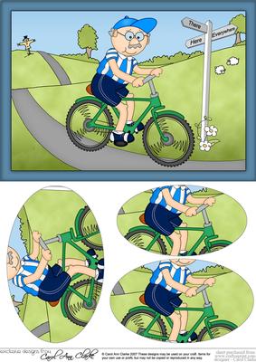 A5 Old Man Bert Rides a Bike Oval Pyramage Topper