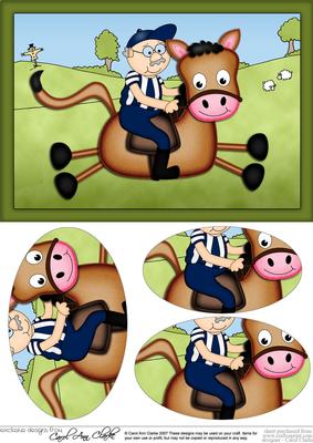A5 Old Man Bert Rides a Horse Oval Pyramage Topper