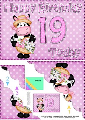 5x7 19th Birthday Milly Moo Cow Scallop Corner