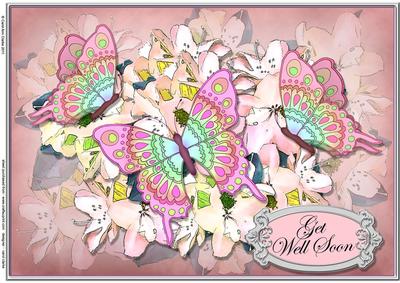 A4 Get Well Soon Flowers & Butterfly Card Topper