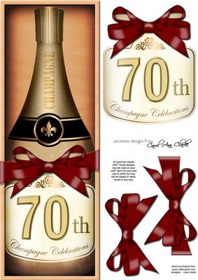 Large Dl 70th Champers in a Box Quick Card 3D Decoupage
