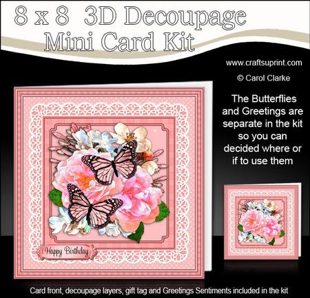 8 x 8 Flowers Butterflies & Lace 3D Decoupage Mini Kit