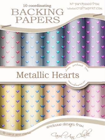 'coloured Metallic Hearts' Backing Papers Kit
