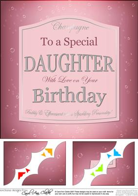 8 x 8 Birthday Daughter Champers Label Scalloped Topper