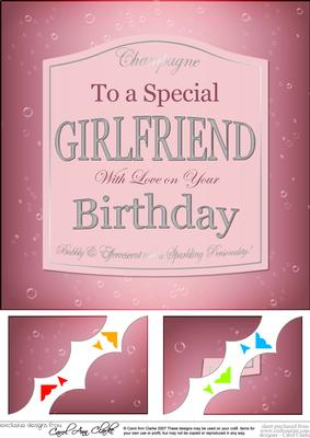 8 x 8 Birthday Girlfriend Champers Label Scalloped Topper