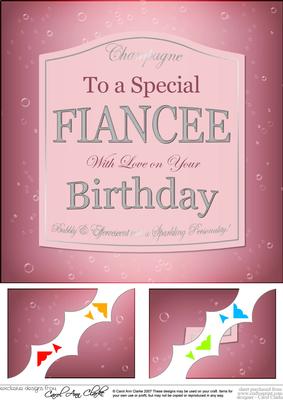 8 x 8 Birthday Fiancee Champers Label Scalloped Topper