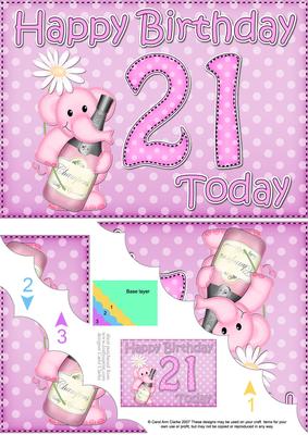 5x7 21st Birthday Lola Elephant Scallop Corner