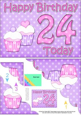 5x7 24th Birthday Cupcakes Scallop Corner