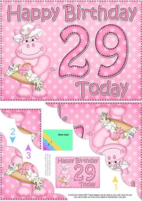 5x7 29th Birthday Hilda Hippo Scallop Corner