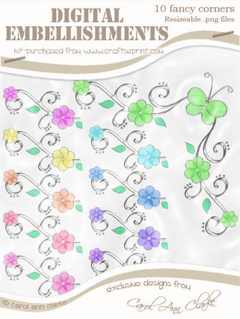 'organza Butterfly and Flower Corner' Digital Embellishments - Tooti Frooti Colours