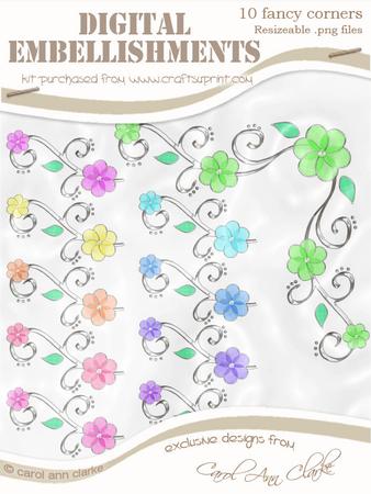 'organza and Pearl Flower Corner' Digital Embellishments - Tooti Frooti Colours