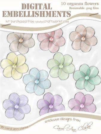 Semi-transparent 'organza and Pearl Flower' Digital Embellishments - Shabby Summertime Colours