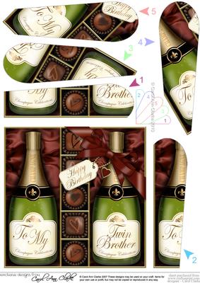 Birthday Twin Brother Champers & Chocs Fan Pyramage Topper