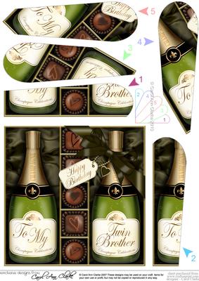 Birthday Twin Brother Champers & Chocs Fan Pyramage Topper